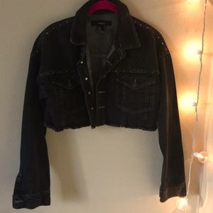 Cropped black jean jacket